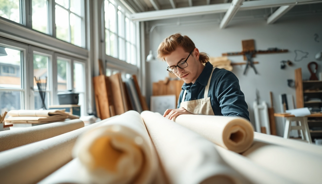 Kant stof voor kleding op de werktafel van een modeontwerper, met levendige kleuren en patronen.