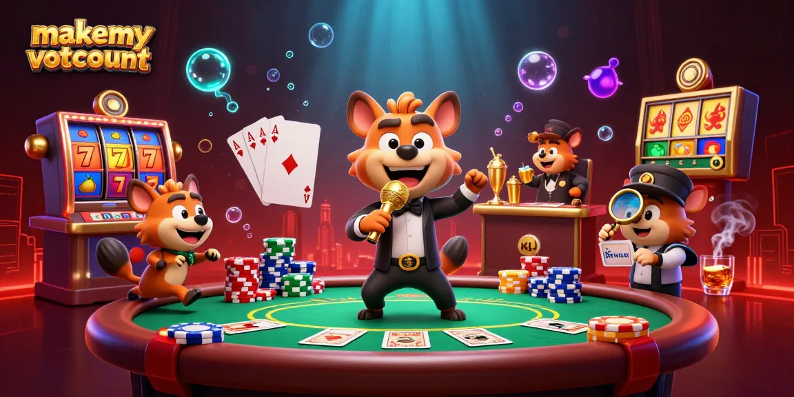 Experience the excitement of casino gaming at makemyvotecount with cartoon hyenas in a vibrant, dynamic casino scene.