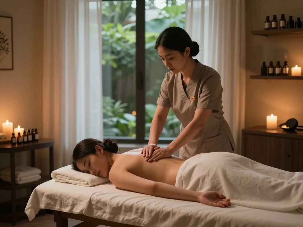 Relaxing Swedish massage therapy in a tranquil spa setting.