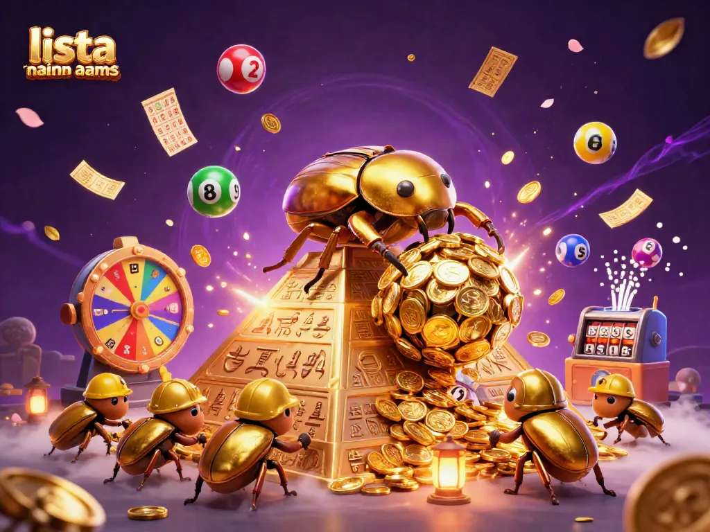 Scopri la lista casino non AAMS mentre un scarabeo d'oro rotola enormi monete in un'atmosfera vibrante.