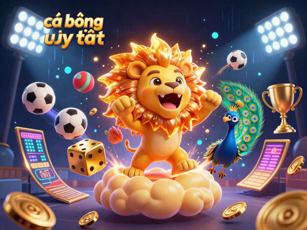 Cá cược bóng đá uy tín cùng sân vận động lớn, bóng đá và cúp vàng được thiết kế rực rỡ.