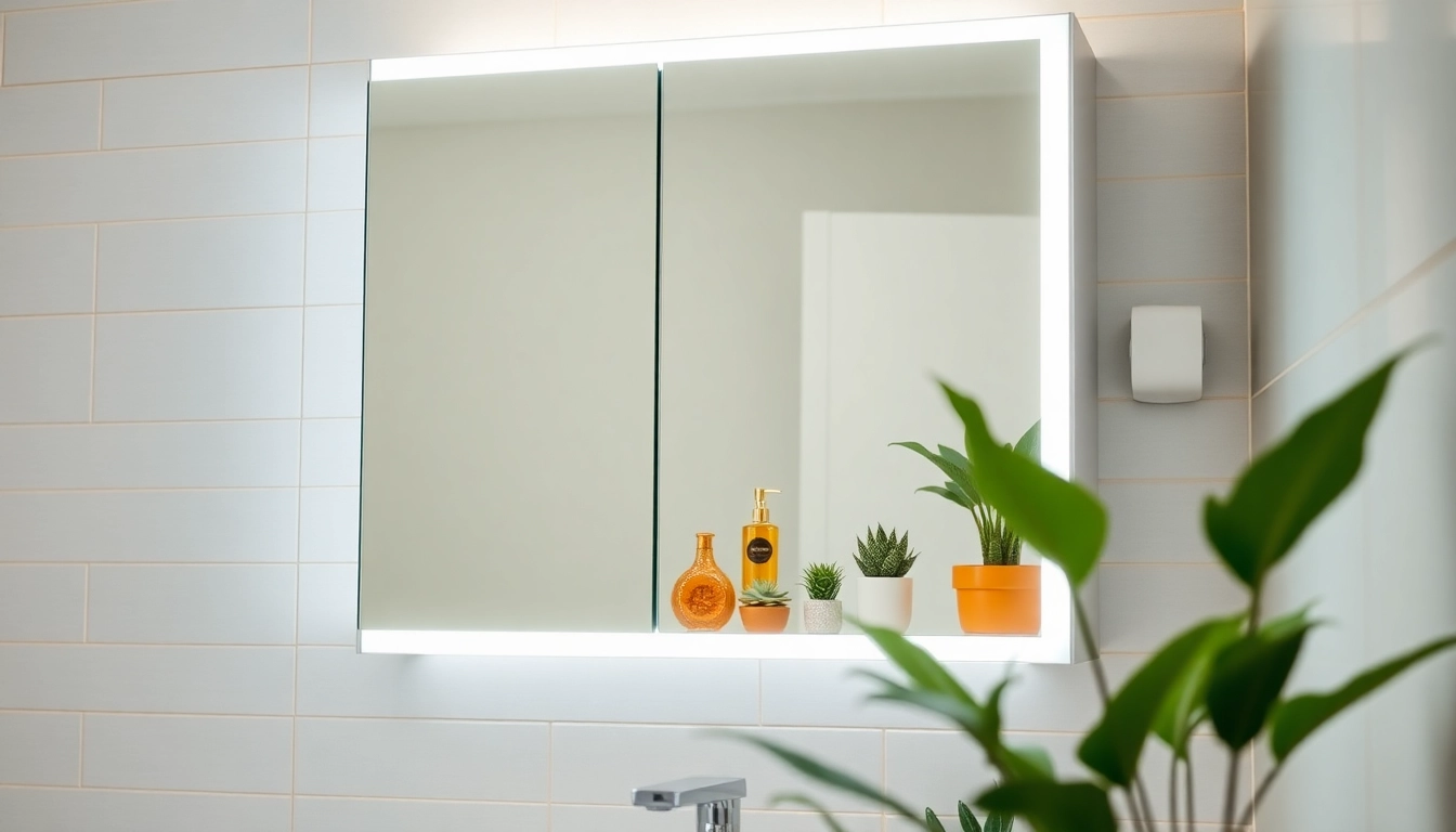 Spiegelschrank LED mit modernem Design und warmem Licht für stilvolle Badezimmer.