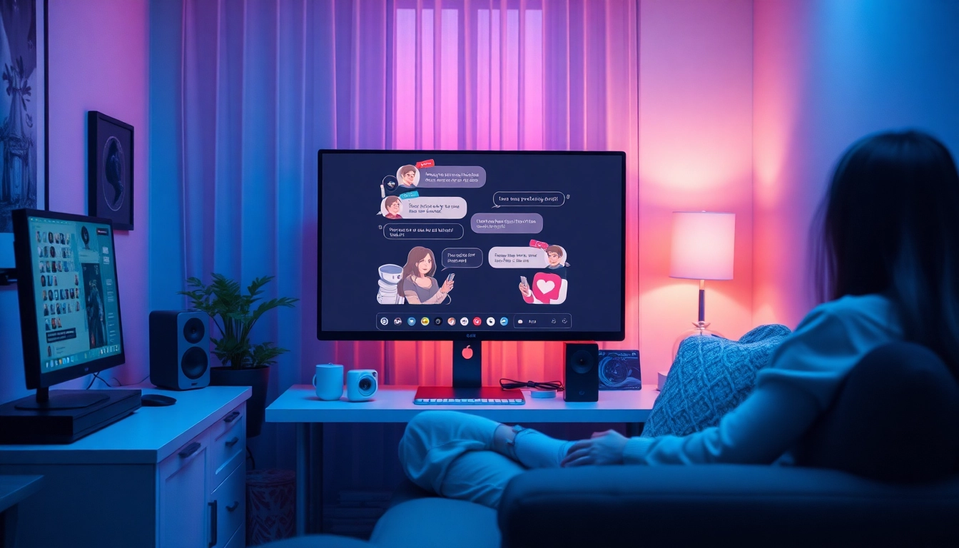 Engaging AI chat sex with a modern chatbot in a cozy setting.