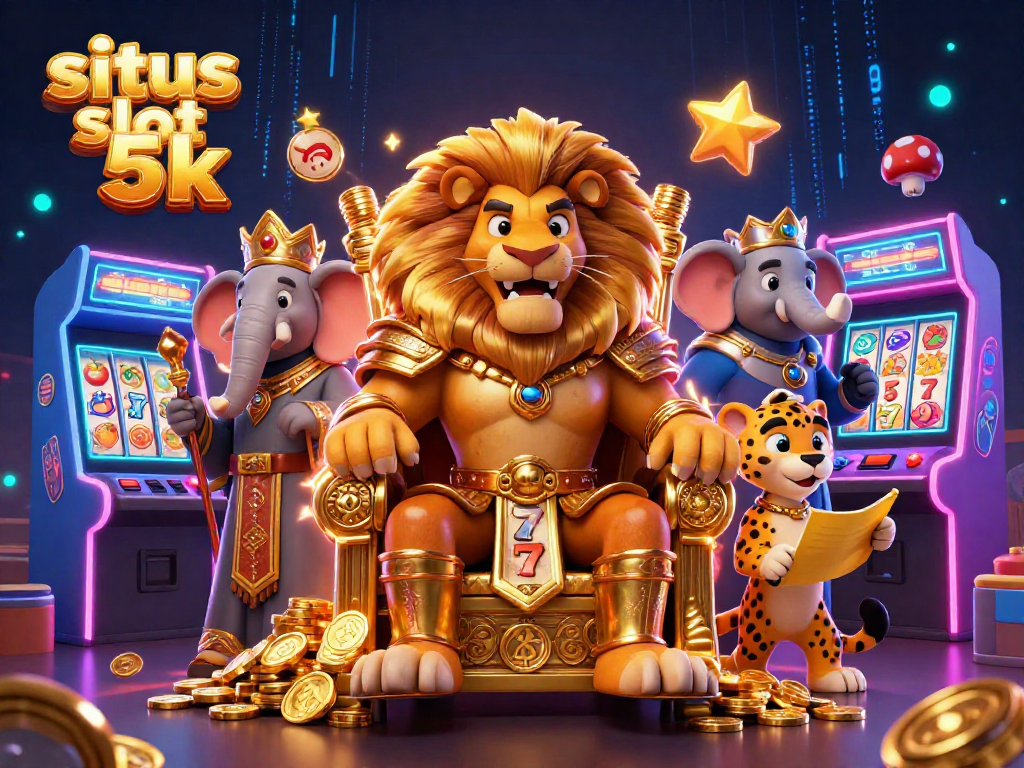 Experience the thrill of situs slot 5k with a royal lion king and vibrant game elements.