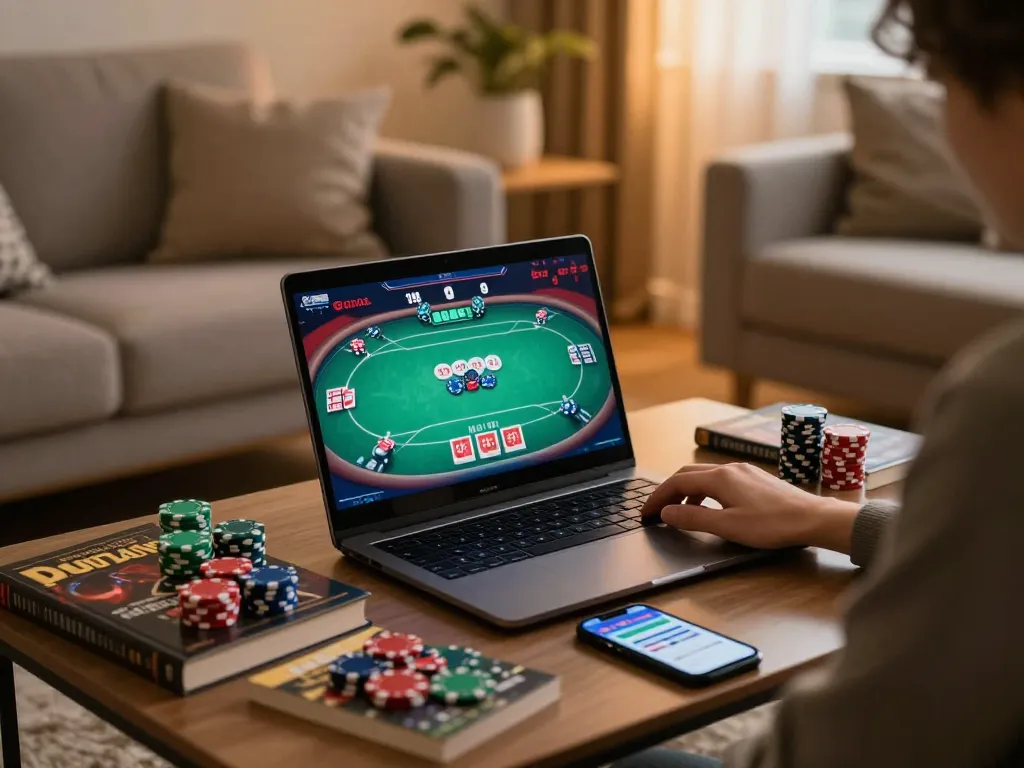 Engaging scene of a person playing at casino online stranieri sicuri from home with warm atmosphere