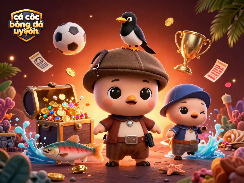 Cá cược bóng đá uy tín trong cảnh hoành tráng dưới đại dương với tiền vàng và các yếu tố thể thao náo nhiệt.