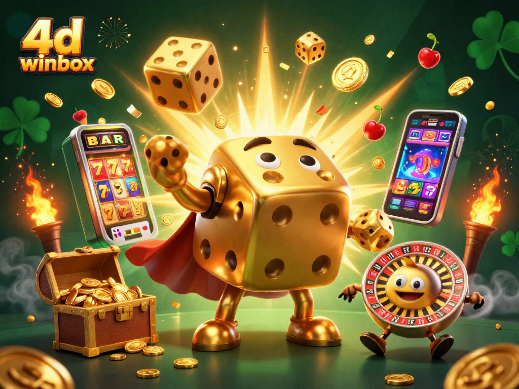 Experience the thrill of 4d winbox with golden dice, jackpot slots, and vibrant casino elements.