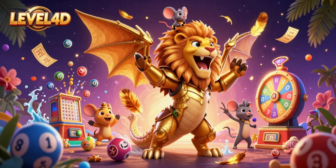 Menang besar di LEVEL4D dengan kartu bingo berwarna dan bola lotere yang menghujani.