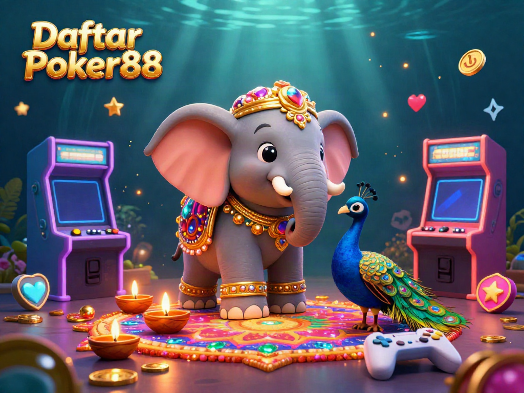 Experience the thrill of Daftar Poker88 with vibrant 3D gaming elements and a festive atmosphere.