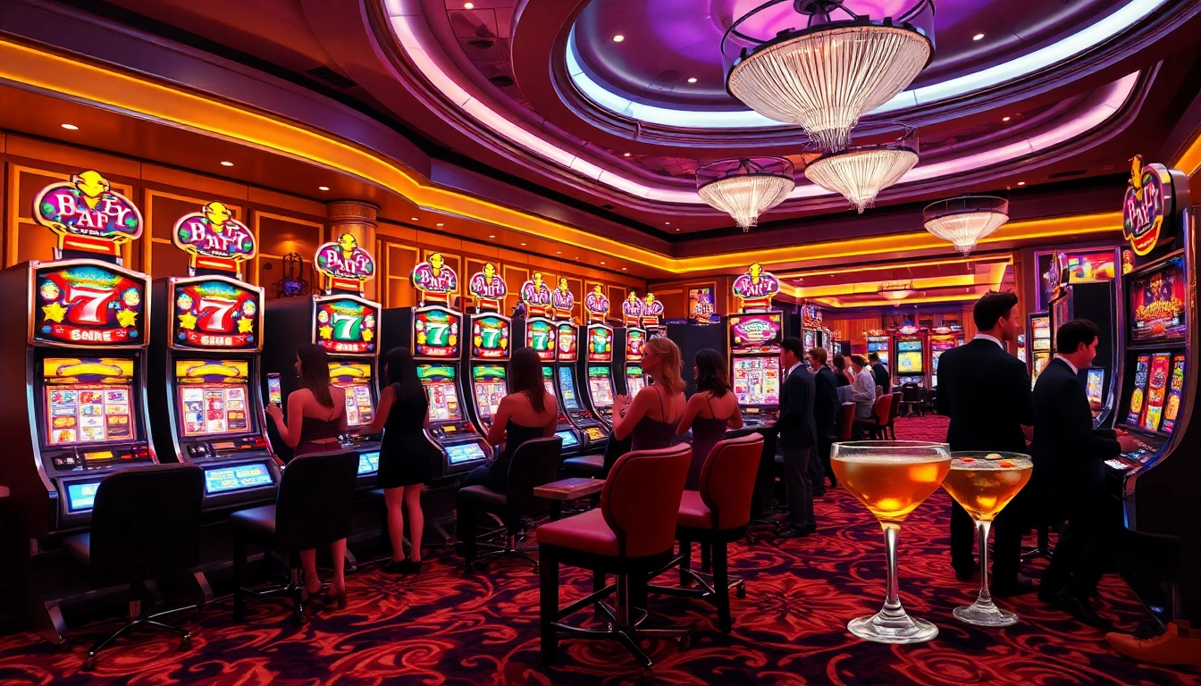 Players enjoying vibrant pg slot machines in a luxurious casino setting.
