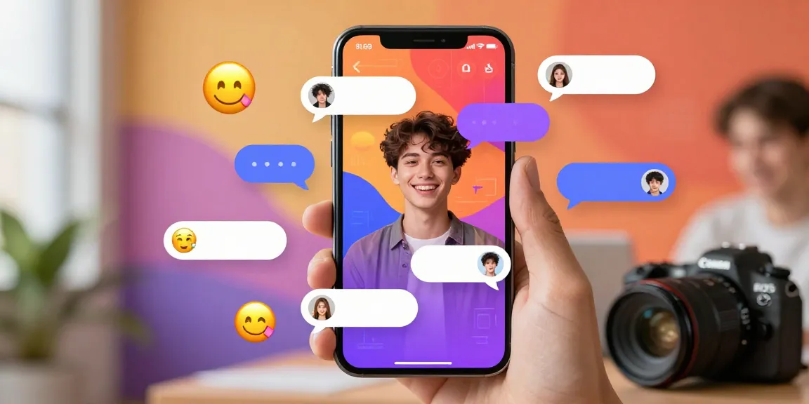 Engaging spicy chat application interface displayed on a smartphone, showcasing lively chat bubbles and emoji interactions, reflecting a vibrant online community.