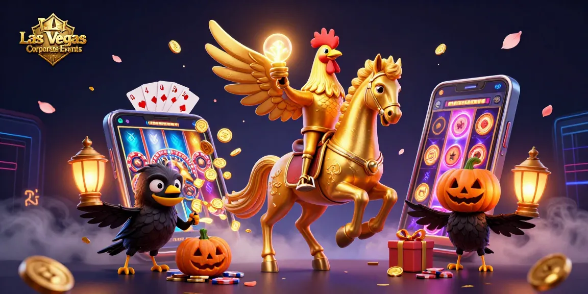 Experience the magic of Las Vegas Corporate Events with immersive casino elements and vibrant characters.