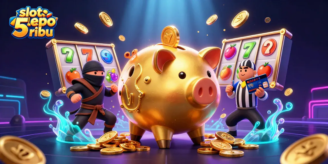 Engage with slot depo 5 ribu featuring dynamic characters and colorful slots elements in a vivid casino scene.