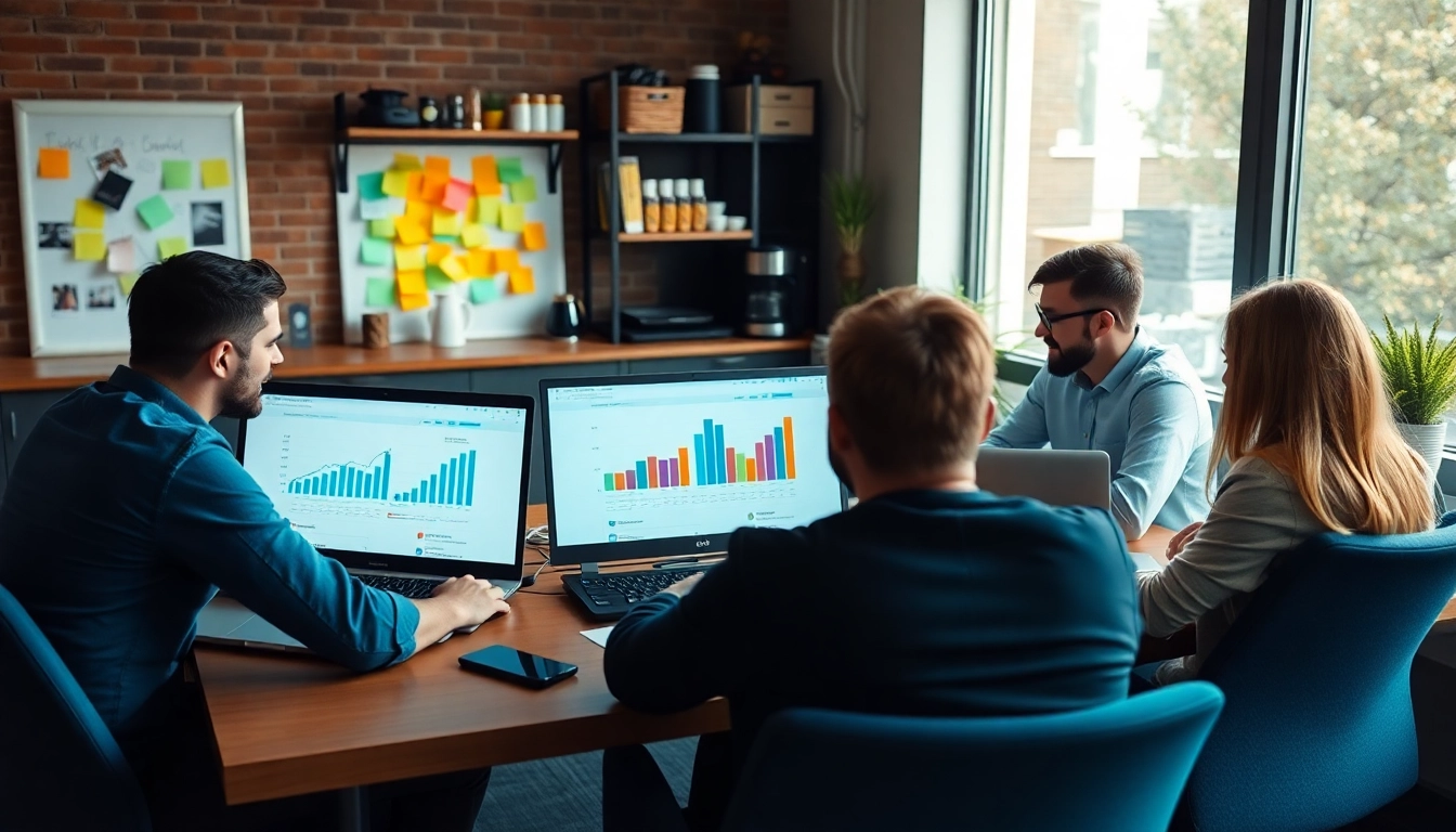 Develop engaging content for edmonton social media marketing projects in a vibrant office setting.