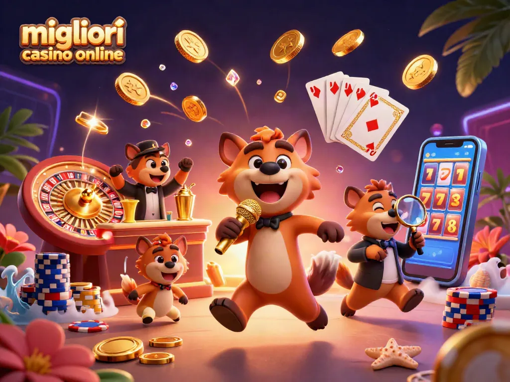 Scopri i migliori casino online con un divertente club di casinò gestito da iene in un'illustrazione vivace.