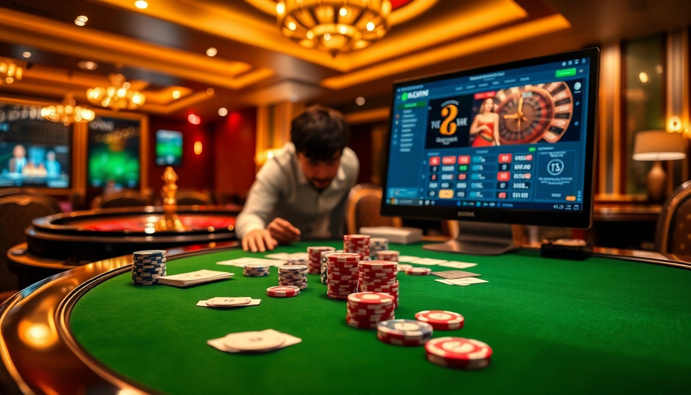 La scène ultime du casino en ligne France fiable, présentant un gameplay de poker élégant avec des ensembles professionnels.