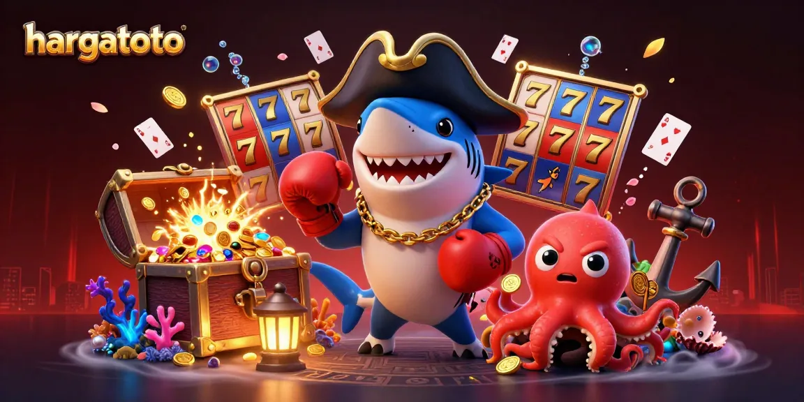 Engage in exciting games at hargatoto with a dynamic scene of characters and casino elements.