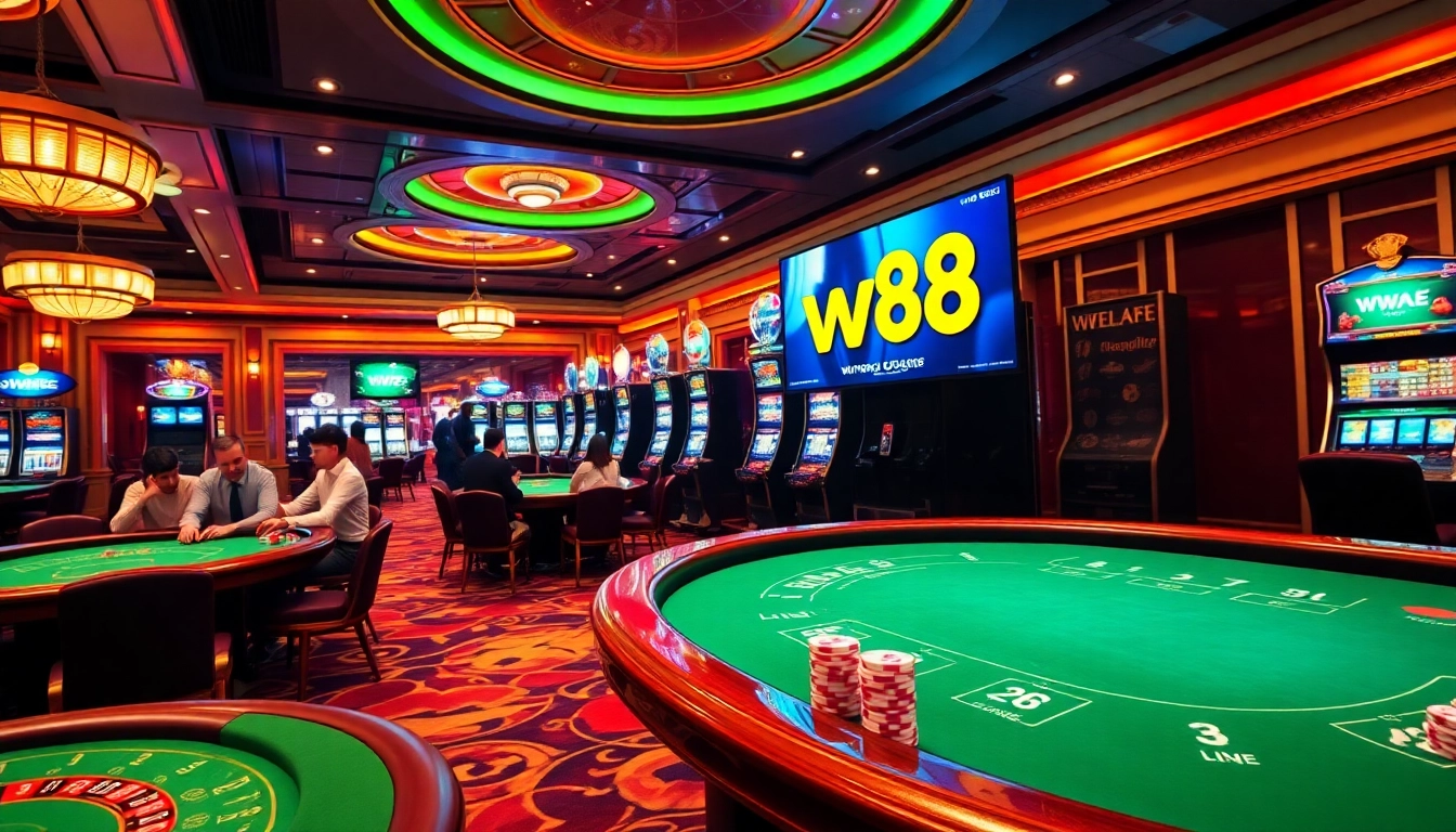 Experience luxury gambling at W88 link with vibrant casino tables and high-tech interfaces.