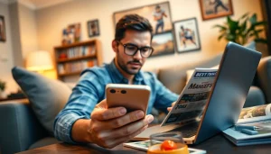 Engaged user exploring best online sportsbooks India on digital devices in a cozy setting.