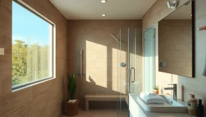Admire the elegant sirhona fr bathroom design with a modern shower and bright mirror.