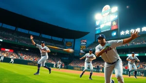 mlb중계 경기를 즐기는 팬들과 선수들이 있는 야구장의 활기찬 장면