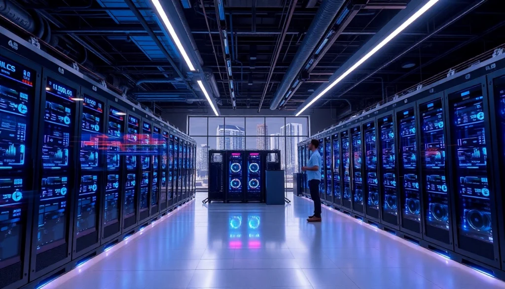 Visual representation of the best crypto mining site, featuring advanced rigs and digital interfaces in a modern mining facility.