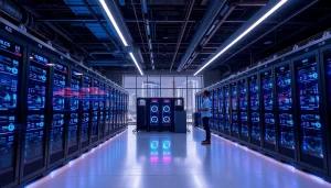 Visual representation of the best crypto mining site, featuring advanced rigs and digital interfaces in a modern mining facility.