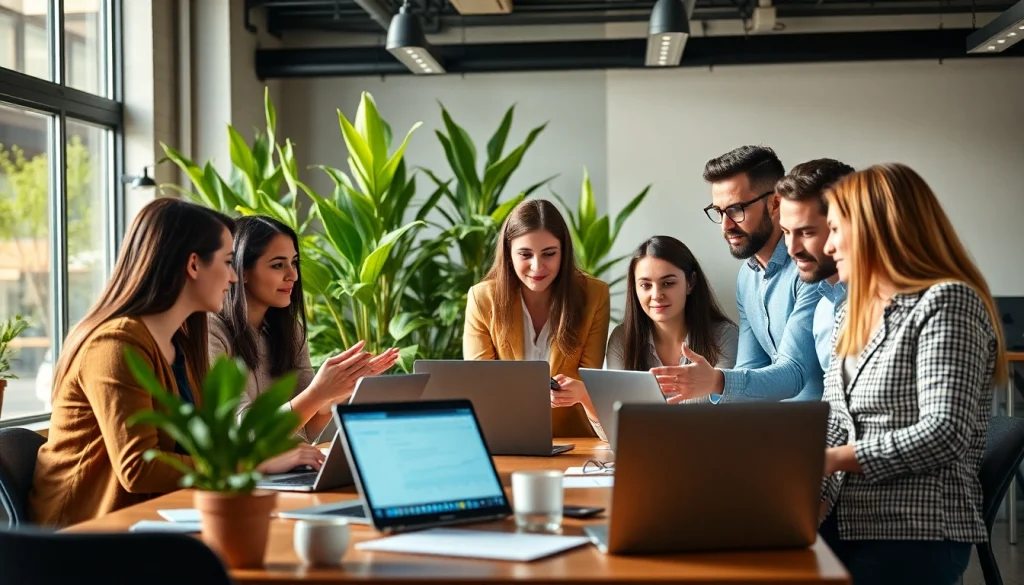 Engage with social media marketing edmonton through a dynamic team collaboration in a modern office.