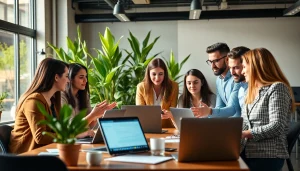 Engage with social media marketing edmonton through a dynamic team collaboration in a modern office.