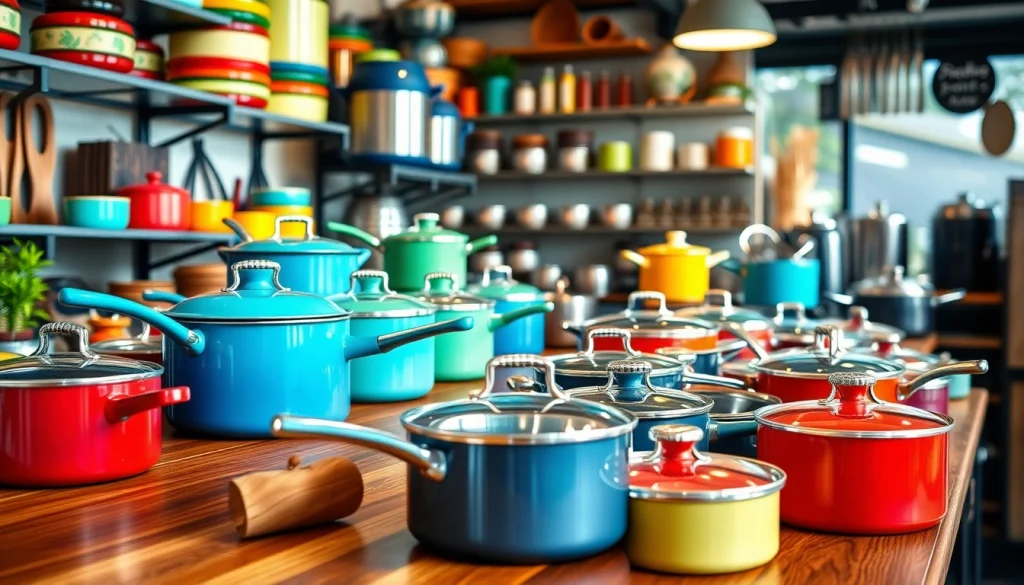 Cookware shop Auckland showcasing diverse high-quality cookware in an inviting display.