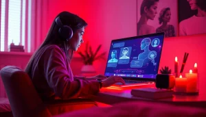 Engaging interaction showcasing sex chat AI with a cozy digital environment and intimate ambiance.