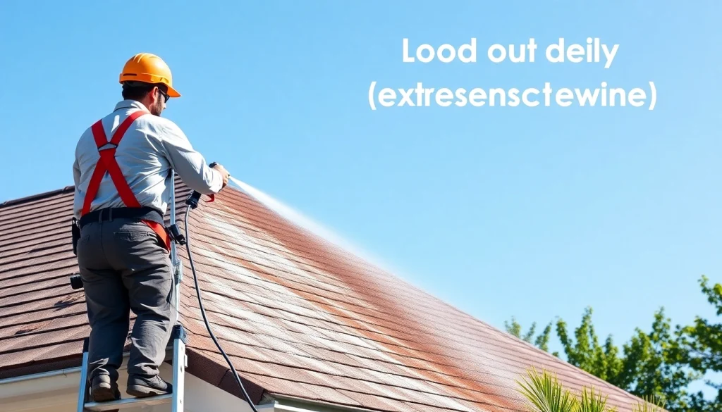 Roof cleaning in Kissimmee FL by a professional technician using eco-safe solutions.