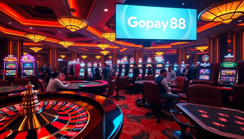 Exciting casino gaming scene with roulette and Gopay88 branding, capturing the thrill of online gambling.