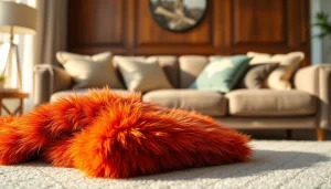 Imitatie bont stof met luxe textuur en warme kleuren in een gezellige woonkamer.