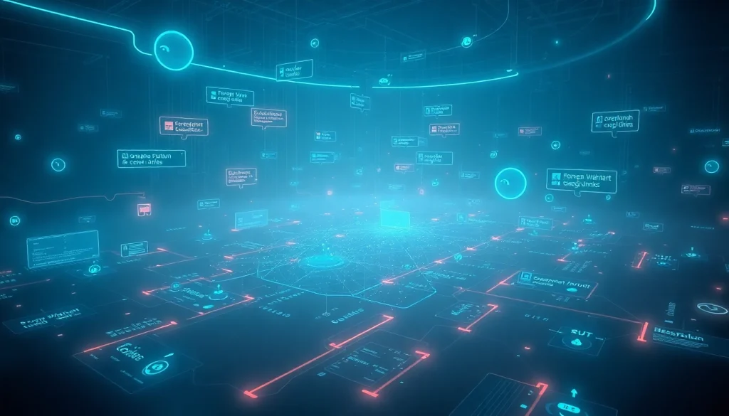 The Hidden Wiki 2026 represented as a mysterious digital landscape with neon blue and green lights.