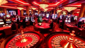 SODO Casino thriving with players at gaming tables and vibrant slot machines lighting up the scene.