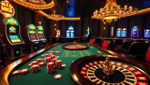 Experience thrilling bets at MK8's luxurious casino table, with vibrant poker chips and beautiful slot machines.
