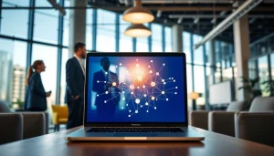 Connect businesses and salespeople through collaboration in a modern office.