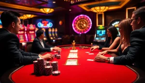 Experience the excitement of go8 đăng nhập in a luxurious casino environment with poker games and vibrant slot machines.