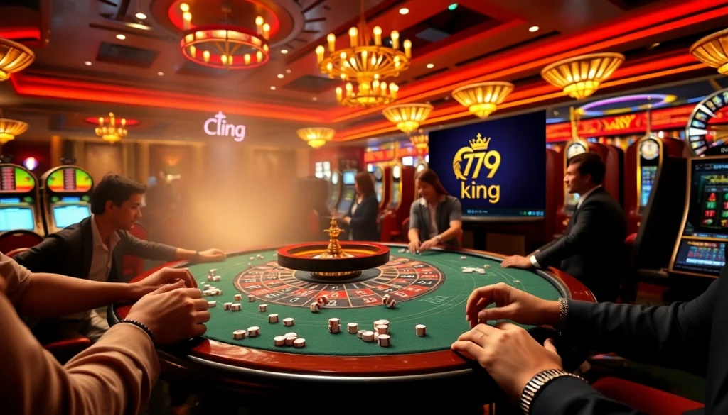 Excited players engaging in thrilling games at the 79 king casino, showcasing vibrant tables and luxury.