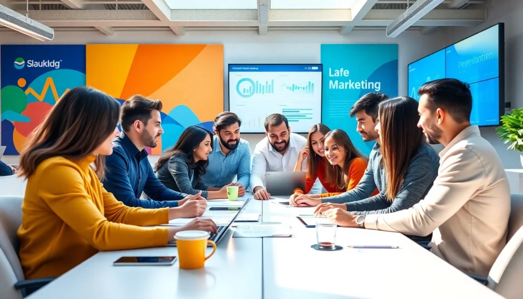 Dynamic team collaboration at a Marketing Agency in a modern office.
