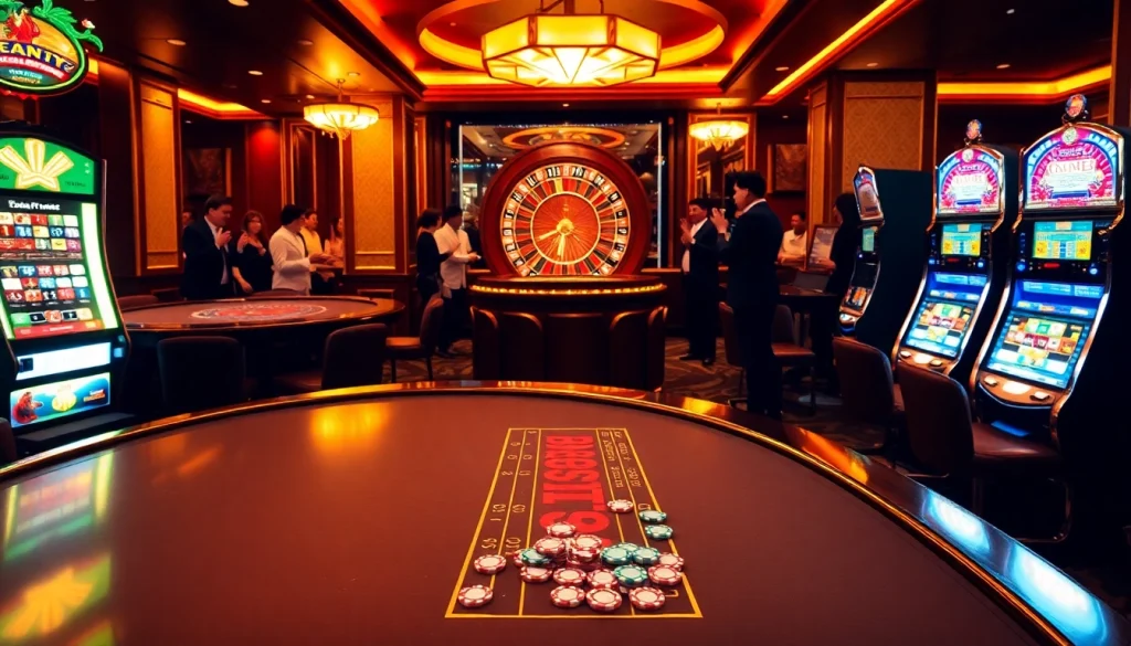 Thrilling casino action with poker chips and roulette wheel at THABET.
