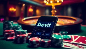 Trải nghiệm cảm giác hồi hộp của ứng dụng Bet VIP với các yếu tố cá cược trực tuyến động như chip poker và bàn roulette.