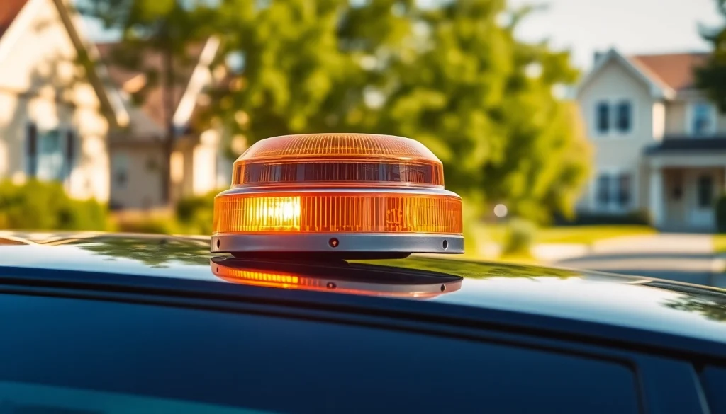 Warnleuchte V16 leuchtet auf dem Dach eines Autos, ideal für Notfälle.