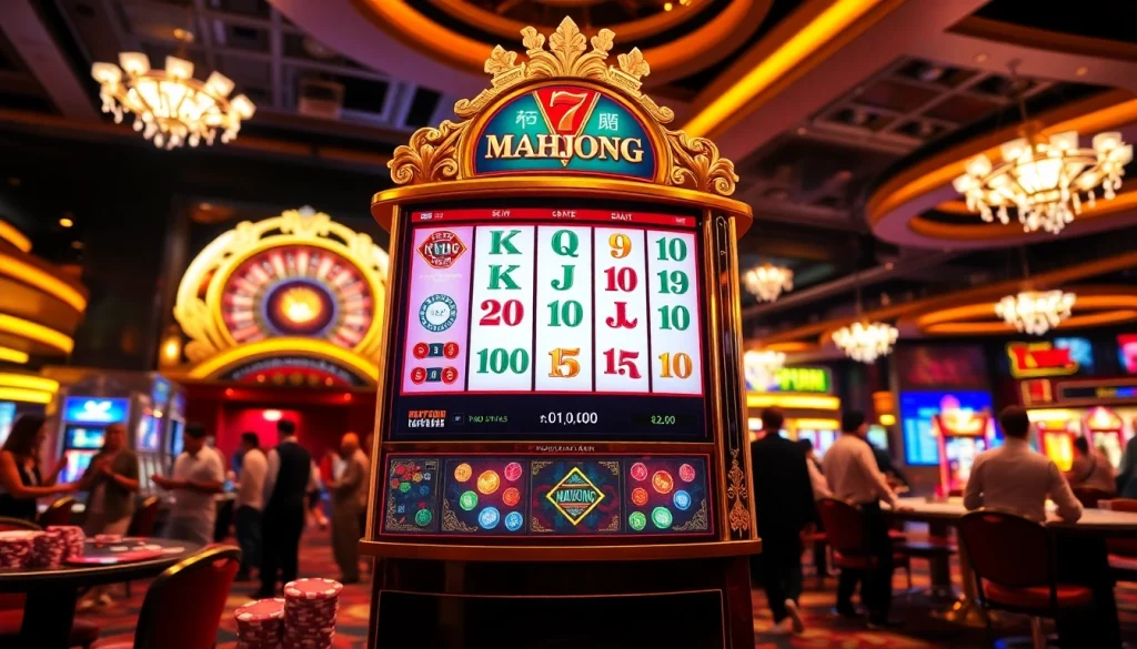 Engage with the Mahjong slot demo at an exciting casino scene featuring vibrant gameplay.